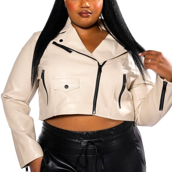 Callie Lives Jackets & Blazers - Callie: Not-So-Basic Moto Winter White Ivory VEGAN Leather Jacket